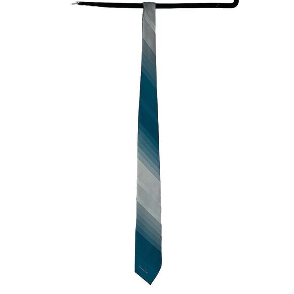 Oscar De La Renta Vintage Silk Blend Blue Stripe Tie - Picture 1 of 5
